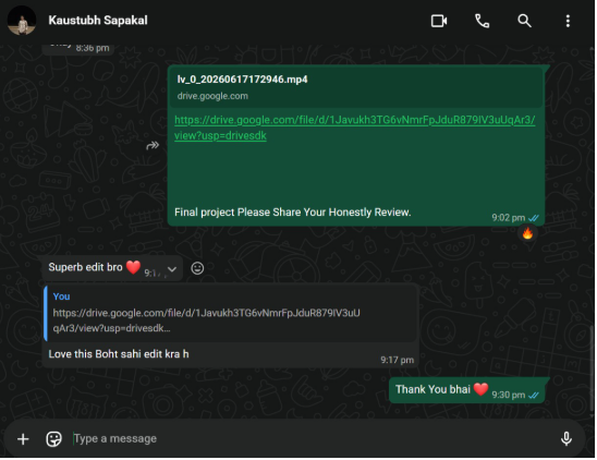 Kaustubh Sapakal WhatsApp review