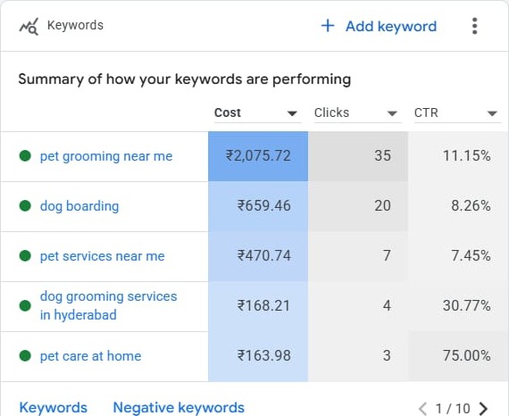Google Ads Keyword Performance